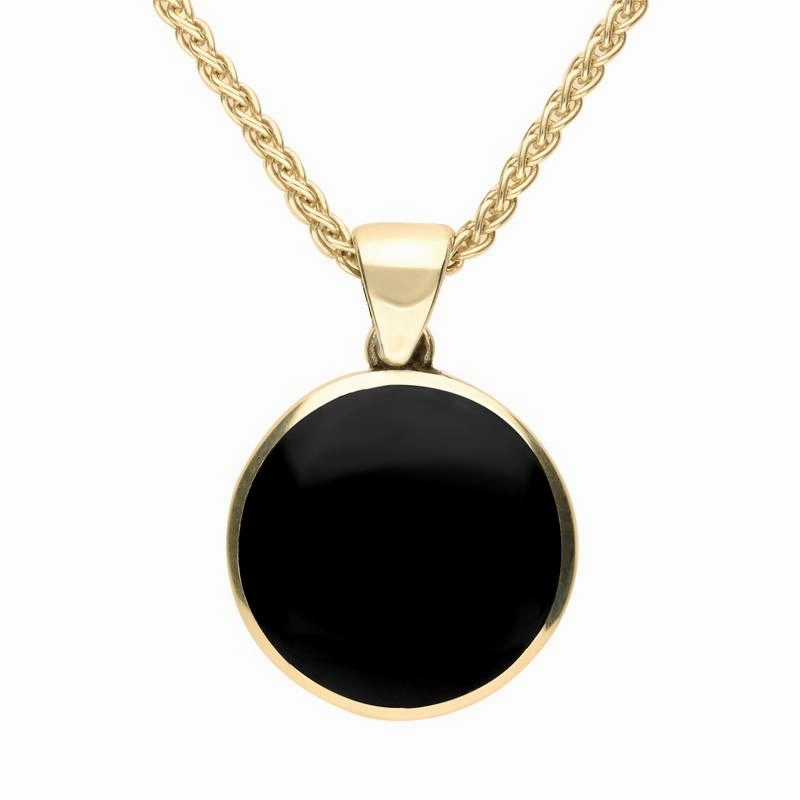 9ct Yellow Gold Whitby Jet Tudor Rose Reversible Necklace