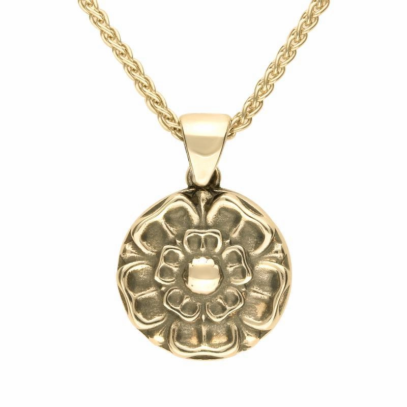 9ct Yellow Gold Whitby Jet Tudor Rose Reversible Necklace