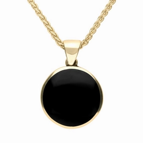 9ct Yellow Gold Whitby Jet Tudor Rose Reversible Necklace