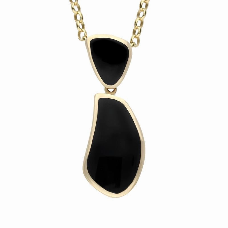 9ct Yellow Gold Whitby Jet Two Stone Curved Triangle Necklace