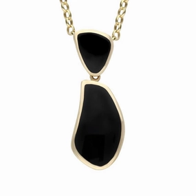 9ct Yellow Gold Whitby Jet Two Stone Curved Triangle Necklace
