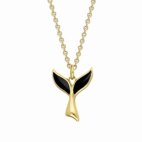 9ct Yellow Gold Whitby Jet Whale Tail Necklace