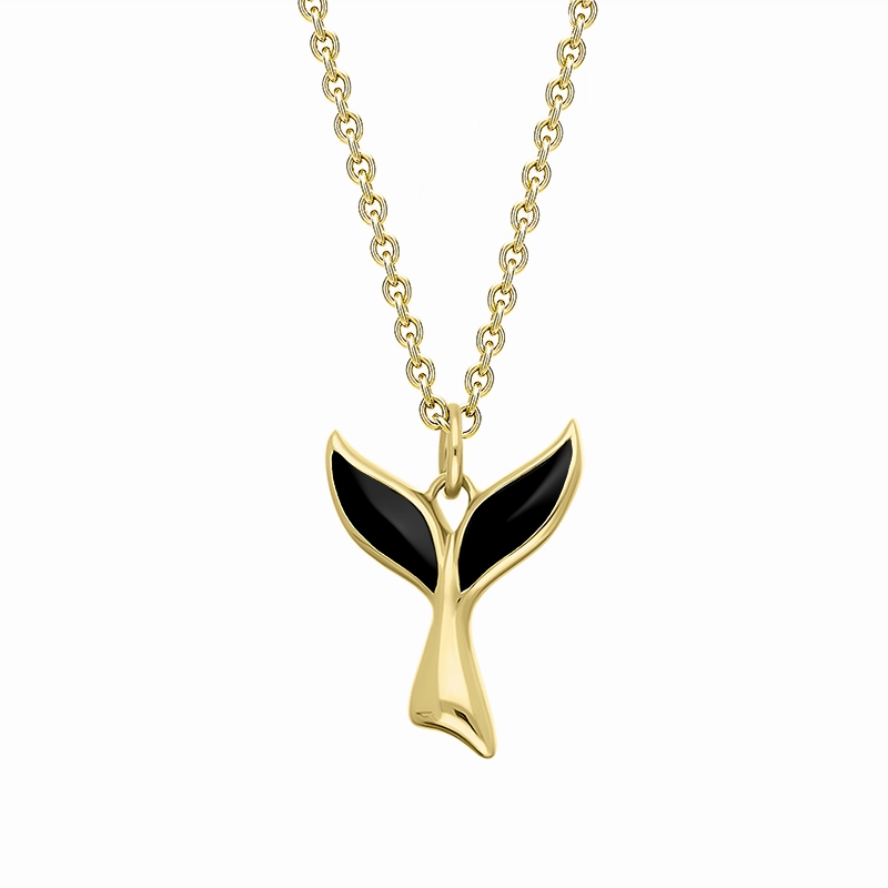 9ct Yellow Gold Whitby Jet Whale Tail Necklace