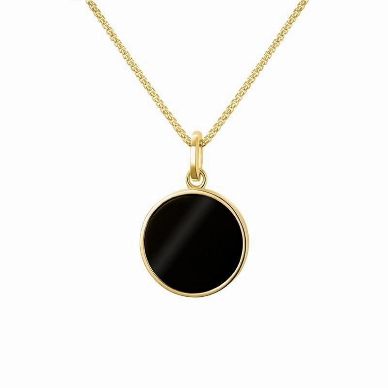 9ct Yellow Gold Whitby Jet Zodiac Aries Round Necklace