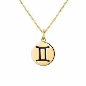 9ct Yellow Gold Whitby Jet Zodiac Gemini Round Necklace