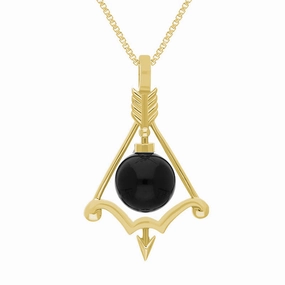 9ct Yellow Gold Whitby Jet Zodiac Sagittarius 8mm Bead Pendant