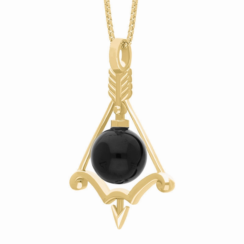 9ct Yellow Gold Whitby Jet Zodiac Sagittarius 8mm Bead Pendant