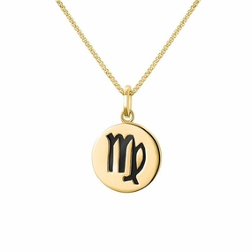 9ct Yellow Gold Whitby Jet Zodiac Virgo Round Necklace