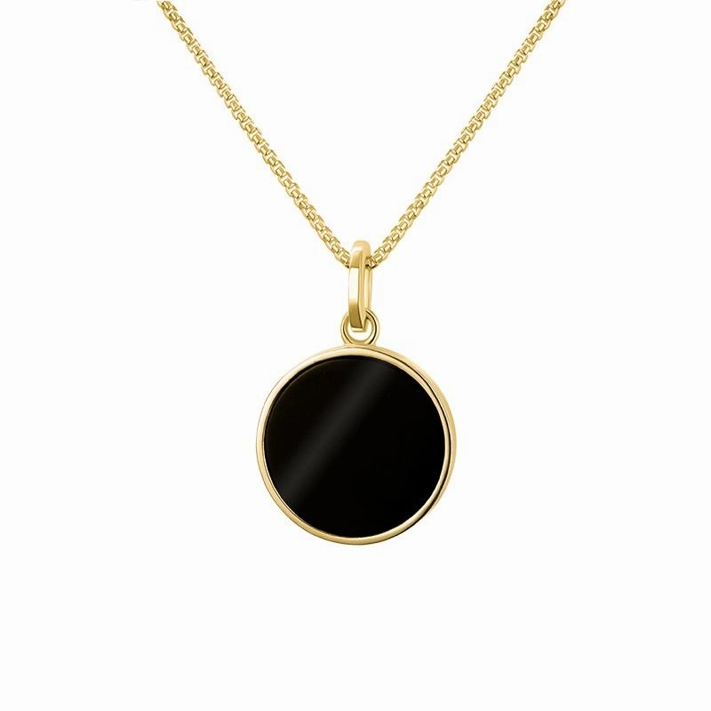 9ct Yellow Gold Whitby Jet Zodiac Virgo Round Necklace