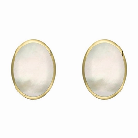 9ct Yellow Gold White Mother of Pearl 8 x 10mm Classic Large Oval Stud Earrings