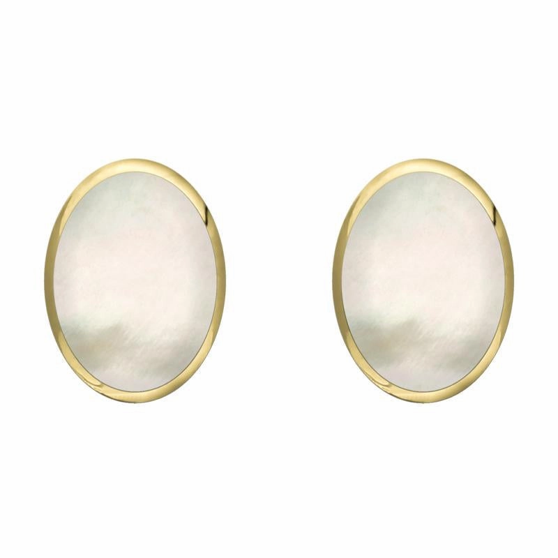 9ct Yellow Gold White Mother of Pearl 8 x 10mm Classic Large Oval Stud Earrings