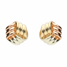 9ct Yellow, White and Rose Gold 10mm Knot Stud Earrings