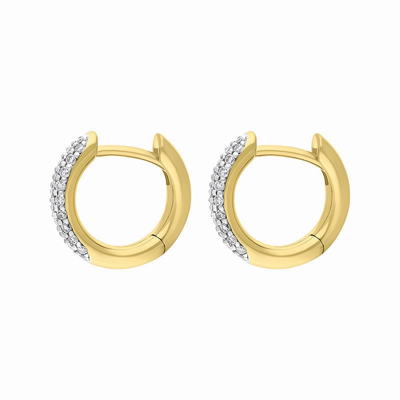 9ct Yellow White Gold Diamond 12mm Round Domed Hoop Earrings