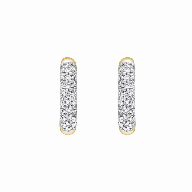 9ct Yellow White Gold Diamond 12mm Round Domed Hoop Earrings