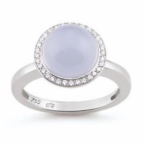 Al Coro Amici 18ct White Gold Chalcedony Diamond Pave Set Ring