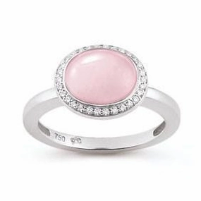 Al Coro Amici 18ct White Gold Pink Quartz Diamond Oval Ring