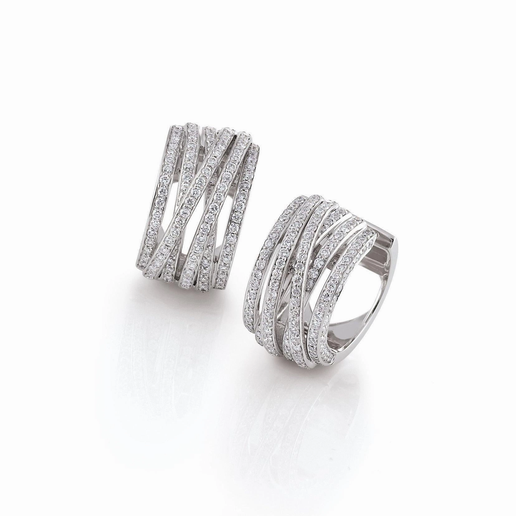 Al Coro Mezzaluna 18ct White Gold 1.74ct Diamond Hoop Earrings