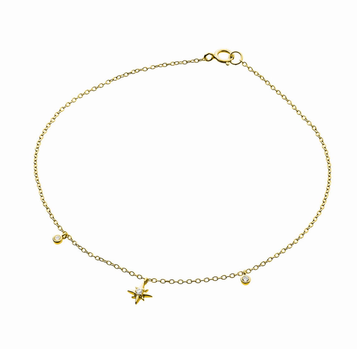 Anklet - Fine Chain with CZ North Star and Charms Anklet