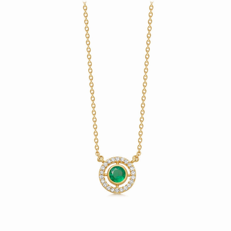 Astley Clarke Mini Icon Aura 14ct Yellow Gold Diamond Emerald Pendant