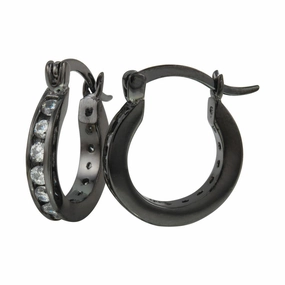 Black Rhodium Plated 925 Sterling Silver 10mm Hoop Earrings - AAE00005BLK-10MM