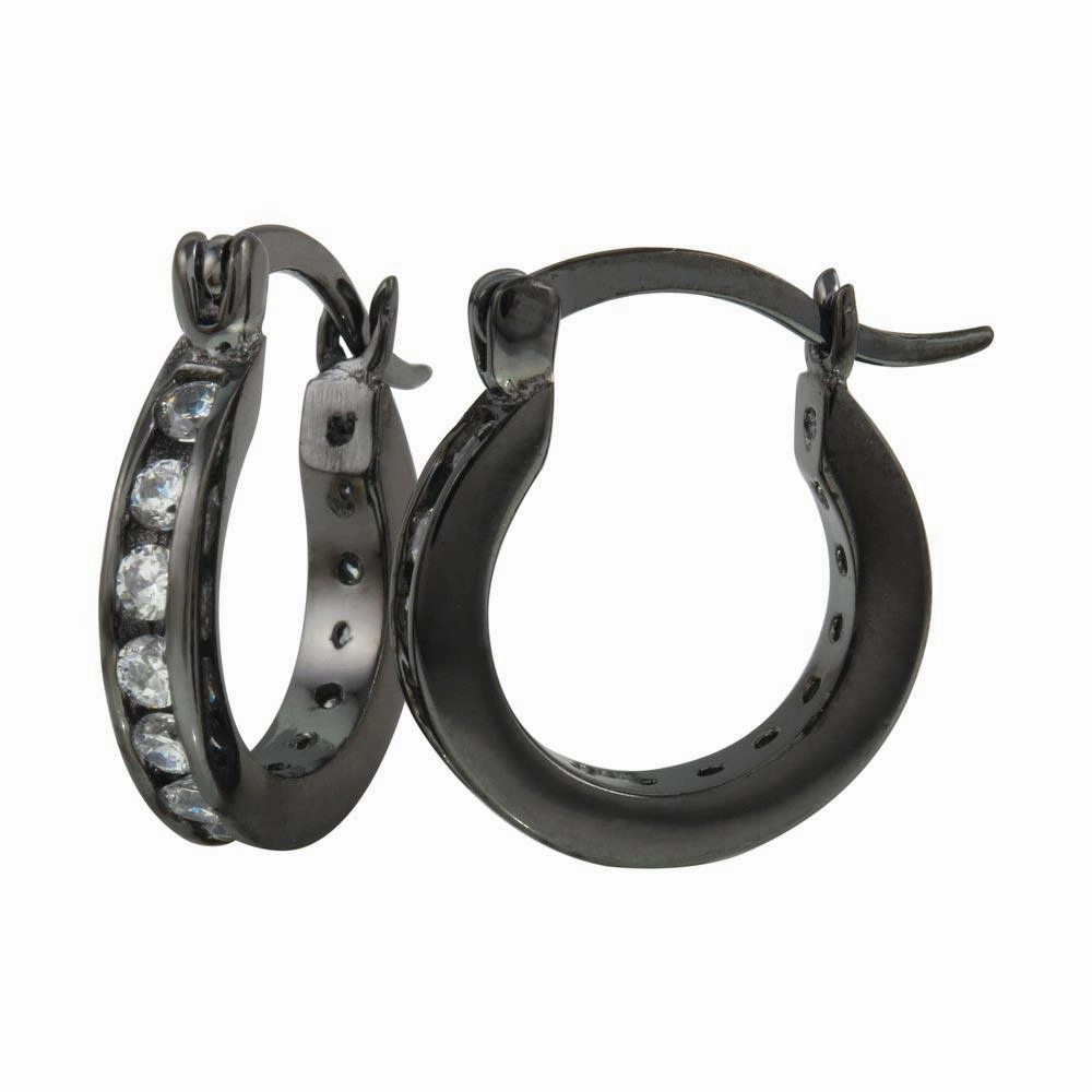 Black Rhodium Plated 925 Sterling Silver 10mm Hoop Earrings - AAE00005BLK-10MM