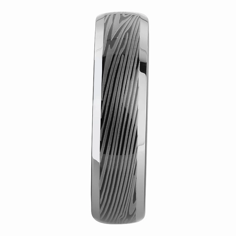 Black Tungsten with Damascus Pattern Oval Wedding Ring 6mm