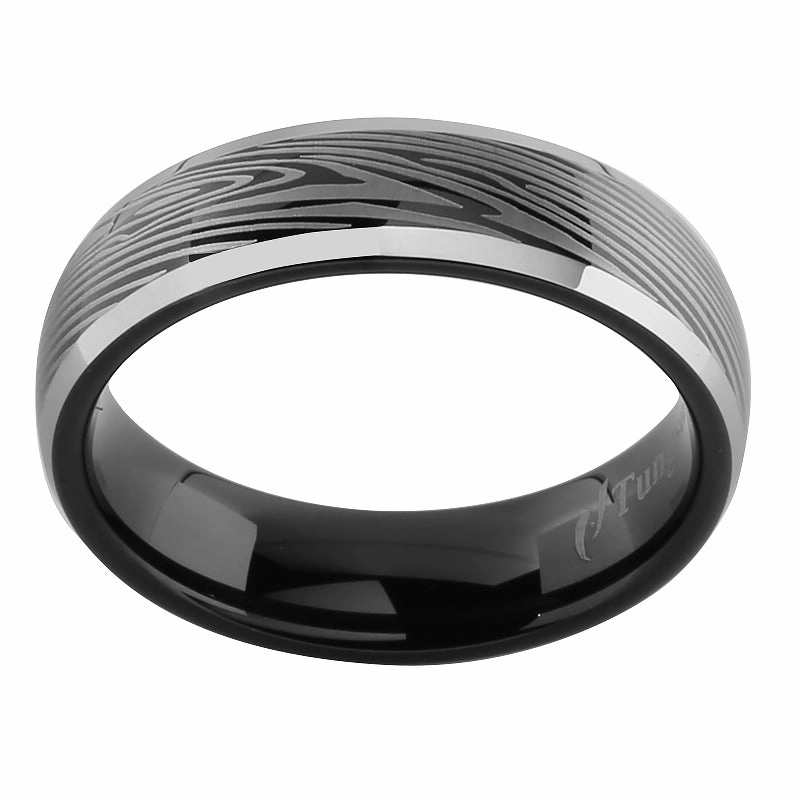 Black Tungsten with Damascus Pattern Oval Wedding Ring 6mm