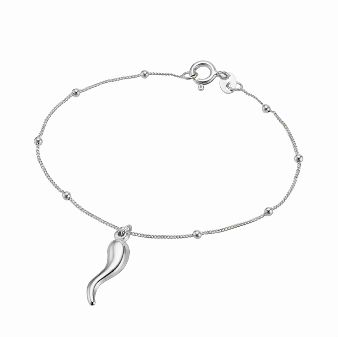 Bracelet -  Curb Satellite with Cornicello Horn Charm