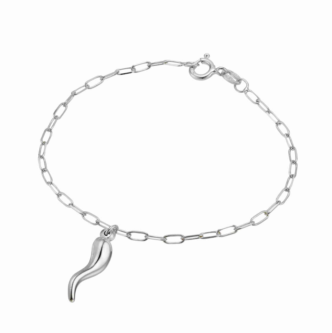 Bracelet -  Petite Paperclip Link with Cornicello Horn Charm
