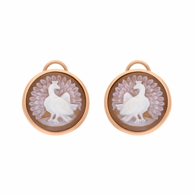 Cameo Italy Rose Gold Plated Sterling Silver Peacock Earrings D