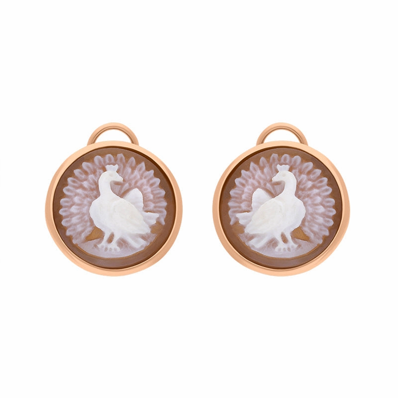 Cameo Italy Rose Gold Plated Sterling Silver Peacock Earrings D