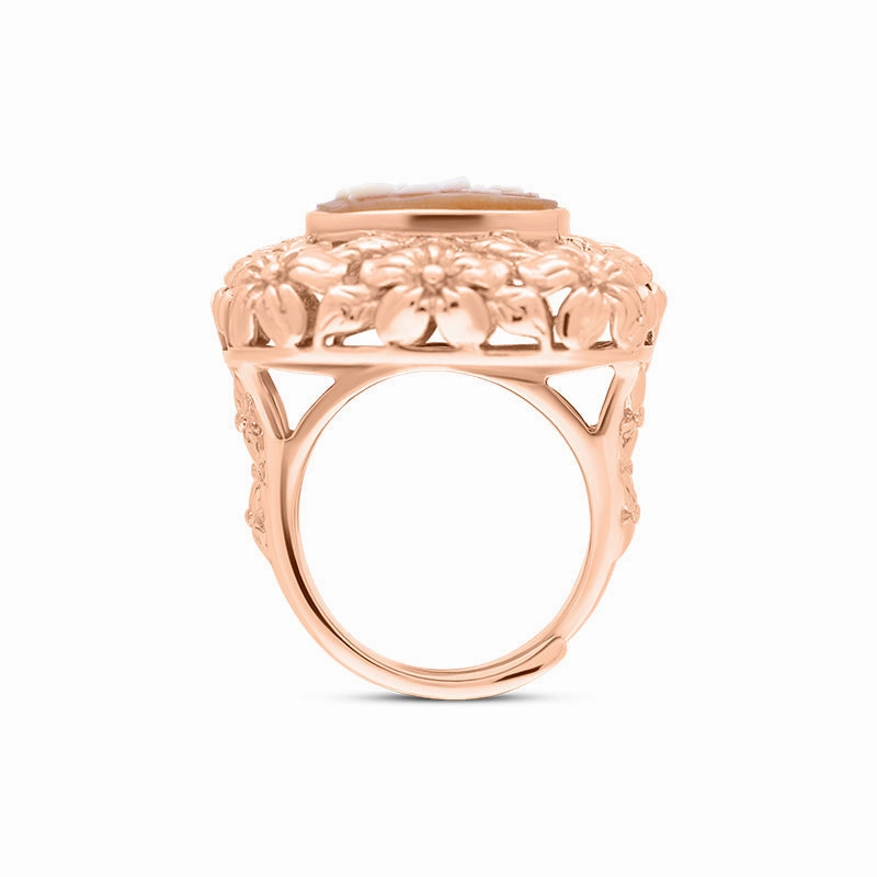 Cameo Italy Rose Gold Plated Sterling Silver Square Double Flower Ring D