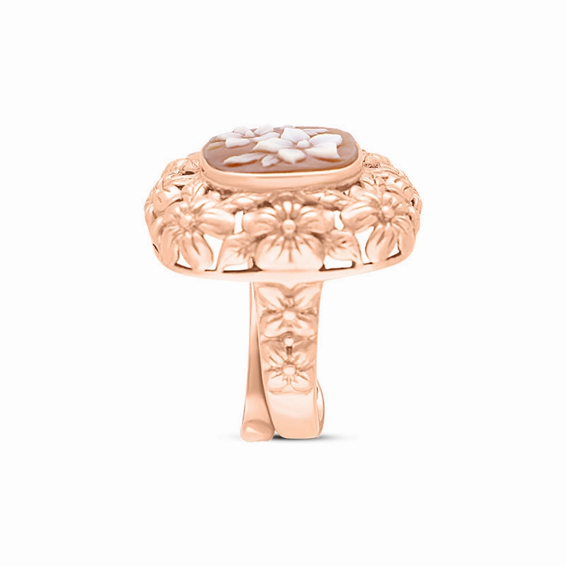 Cameo Italy Rose Gold Plated Sterling Silver Square Double Flower Ring D