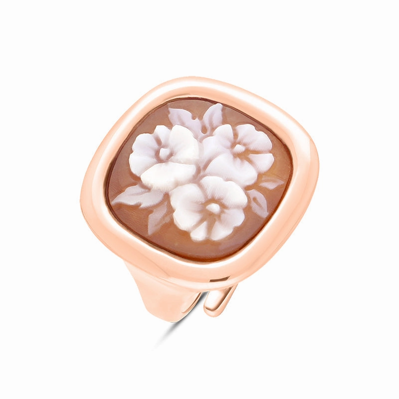 Cameo Italy Rose Gold Plated Sterling Silver Square Triple Flower Ring D