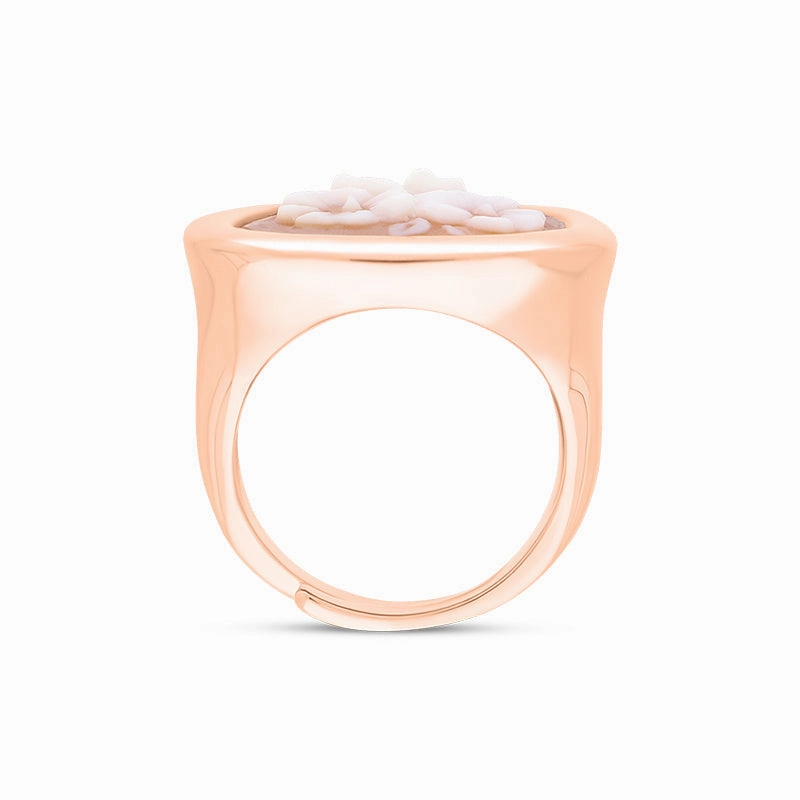 Cameo Italy Rose Gold Plated Sterling Silver Square Triple Flower Ring D