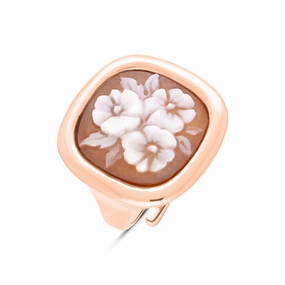 Cameo Italy Rose Gold Plated Sterling Silver Square Triple Flower Ring D