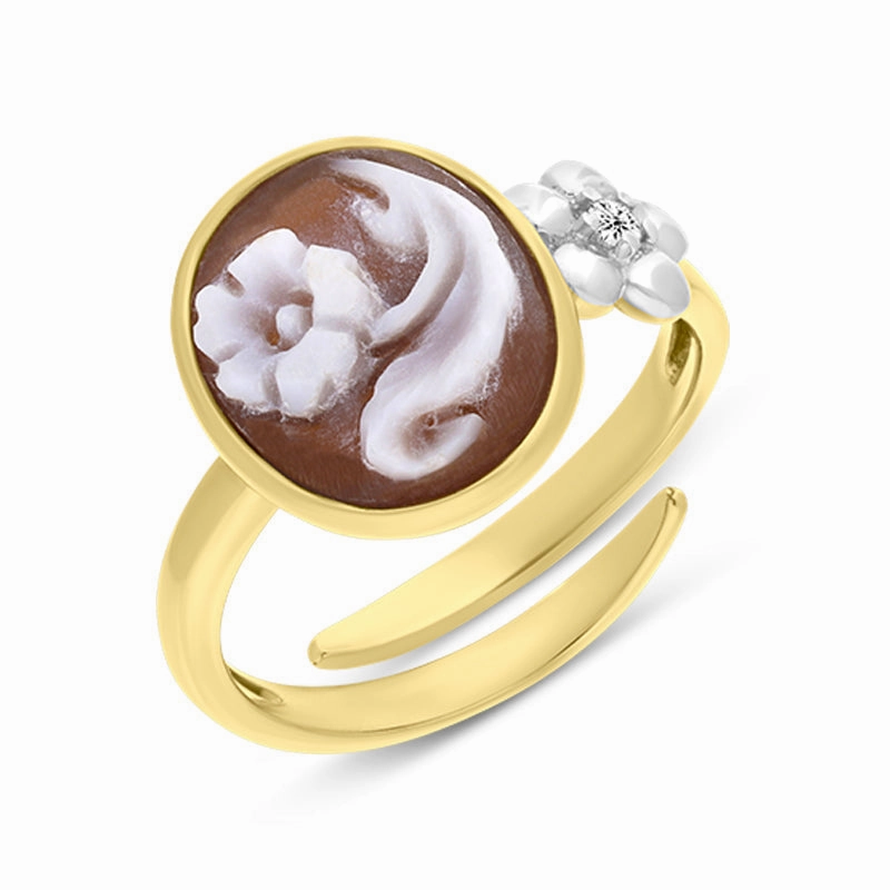 Cameo Italy Yellow Gold Plate Sterling Silver Vine Flower Ring D