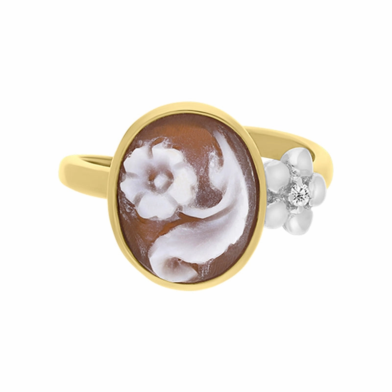 Cameo Italy Yellow Gold Plate Sterling Silver Vine Flower Ring D