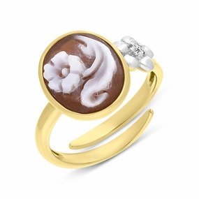 Cameo Italy Yellow Gold Plate Sterling Silver Vine Flower Ring D