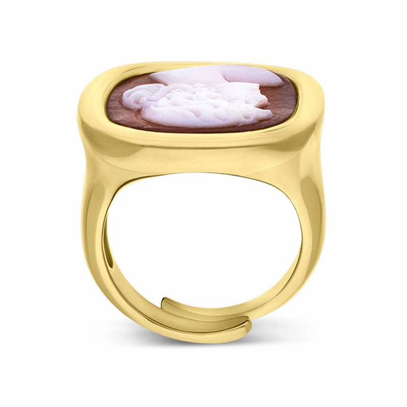 Cameo Italy Yellow Gold Plated Sterling Silver Lady Portrait Ring D