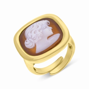 Cameo Italy Yellow Gold Plated Sterling Silver Lady Portrait Ring D