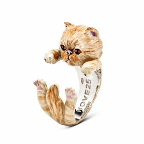 Cat Fever Sterling Silver Enamelled Beige Persian Hug Ring D