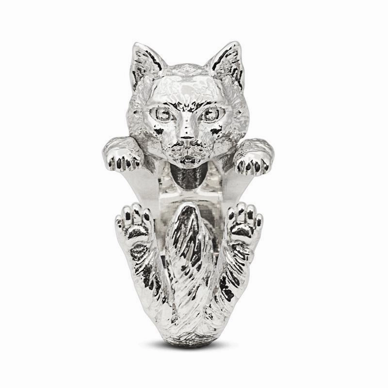 Cat Fever Sterling Silver Norwegian Forest Cat Hug Ring D