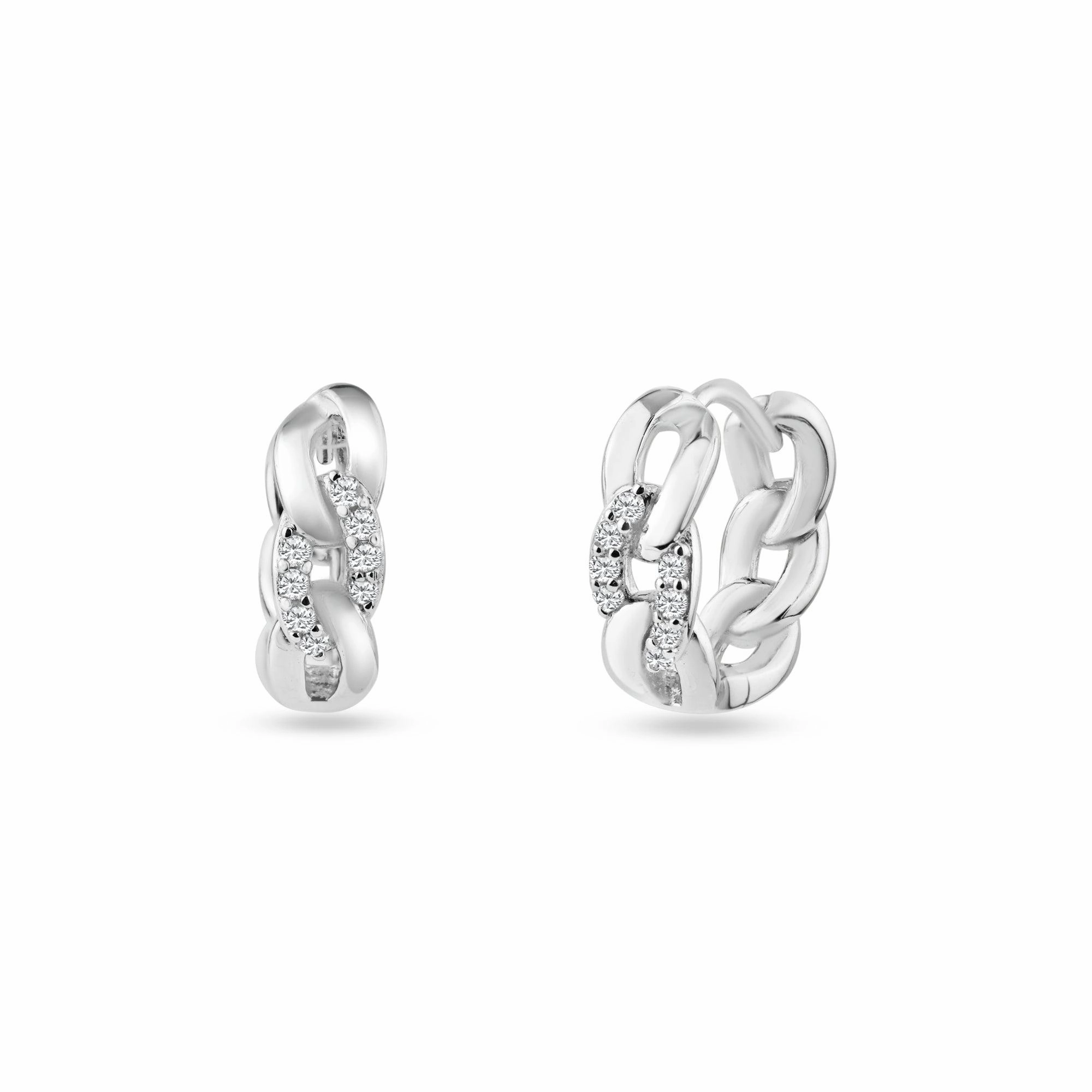 Chain Link CZ Huggie Hoop Earring 14.6mm - STE01354