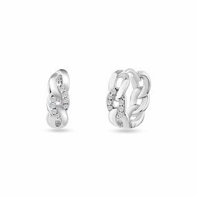 Chain Link CZ Huggie Hoop Earring 14.6mm - STE01354