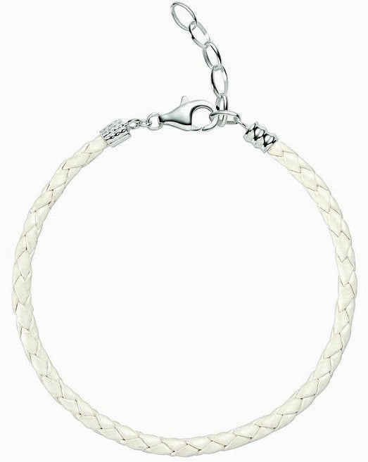 Chamilia Bracelet Leather White Metallic Braided
