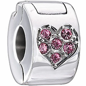 Chamilia Charm Jeweled Heart Lock Light Pink Swarovski Silver