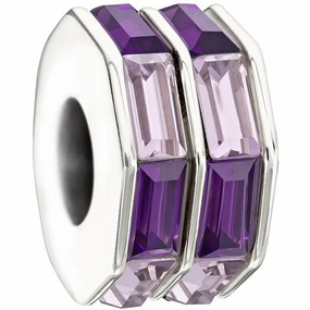 Chamilia Sterling Silver Purple White Crystal Double Baguette Charm D