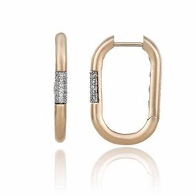 Chimento Bamboo Pure 18ct Rose Gold 0.13ct Diamond Rectangle Hoop Earrings