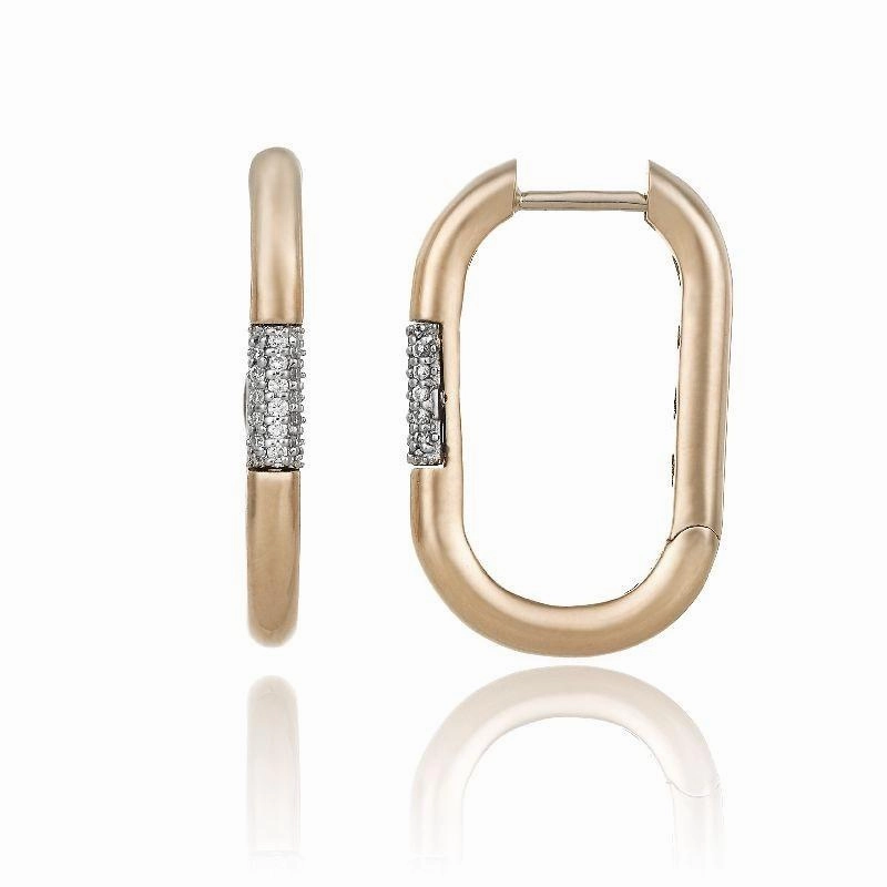 Chimento Bamboo Pure 18ct Rose Gold 0.13ct Diamond Rectangle Hoop Earrings